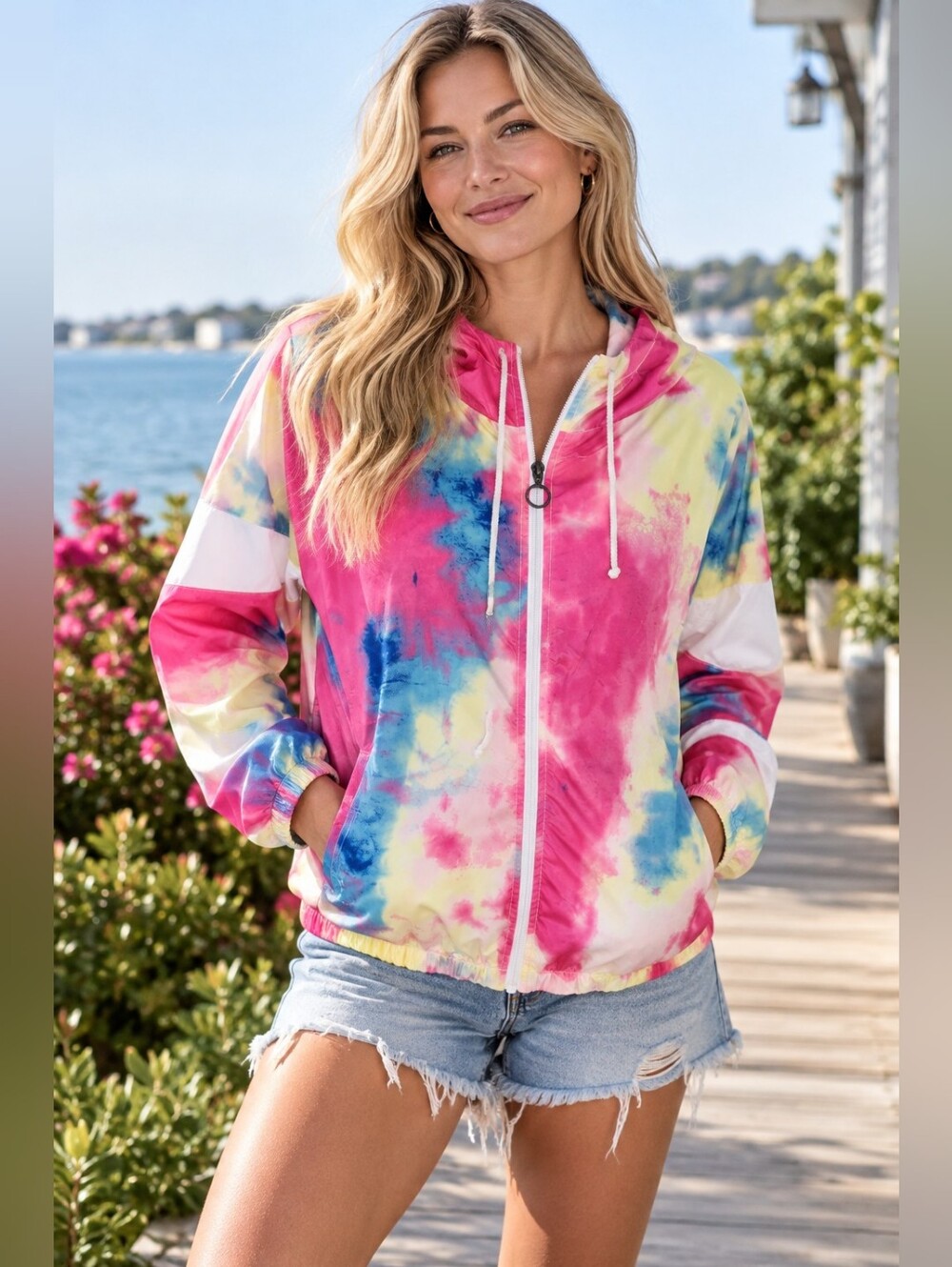No Boundaries XXL 2X Tie Dye Windbreaker Jacket Rainbow Multi-colored Bright